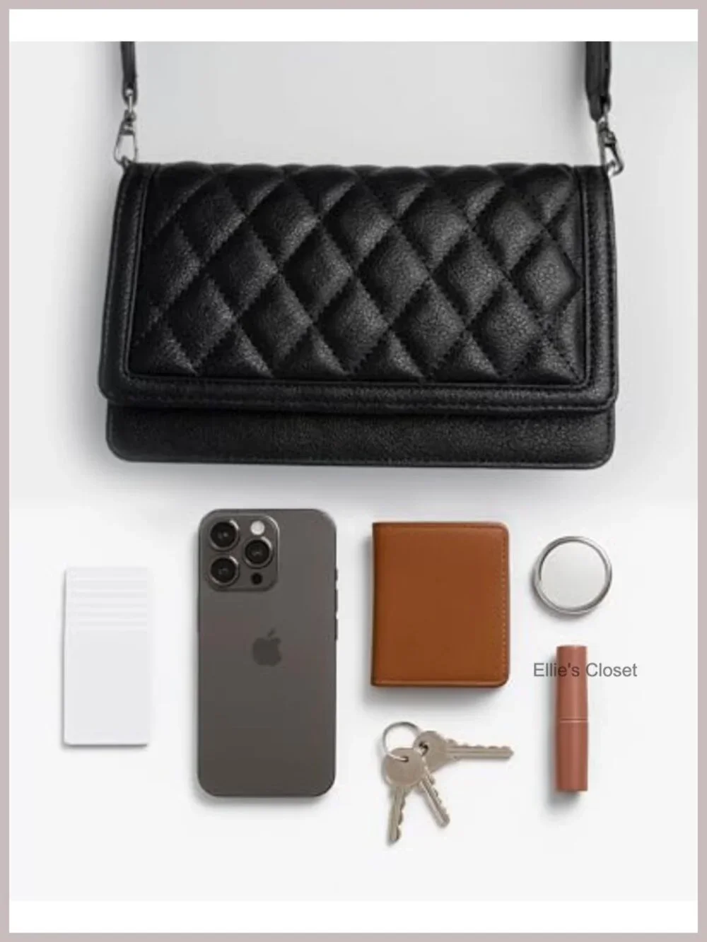 Quilted Vegan Leather Crossbody Bag with Card Slots & Phone Holder